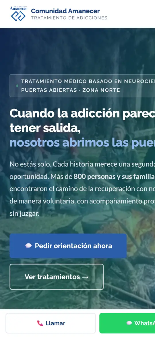 Sitio web de Comunidad Amanecer en el celular, hecho por Página Web Argentina